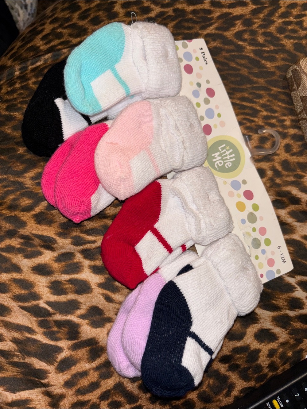 Little Me White Baby No-Show Socks with Multi Colored Accents 7 pair only